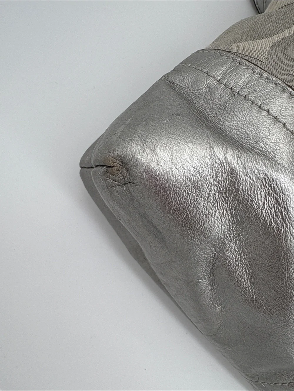 Coach Silver and Gray Signature Chain-Trim Shoulder Bag